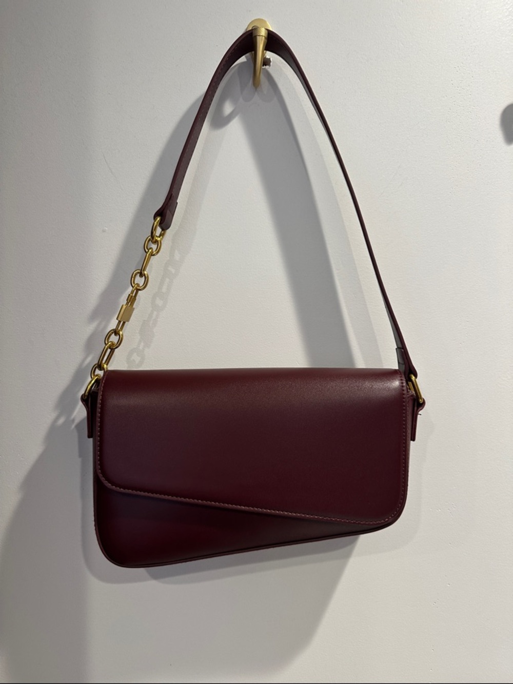 Madison West Burgundy Shoulder Bag with Gold Chain